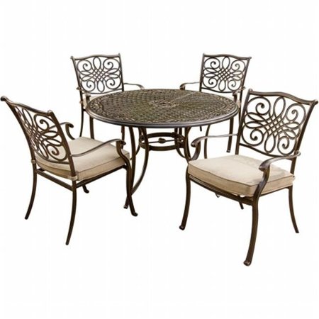 HANOVER Hanover TRADITIONS5PC Traditions Outdoor Patio Dining Set - 5 Pieces (4 Aluminum Cast Dining Chairs; 48" Round Table) TRADITIONS5PC